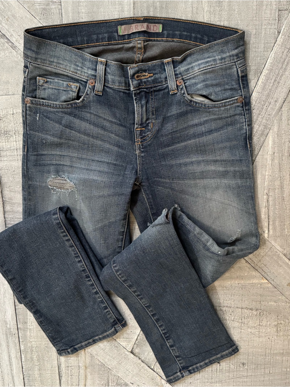 J Brand Women’s Skinny Jeans in Dark Blue Distress